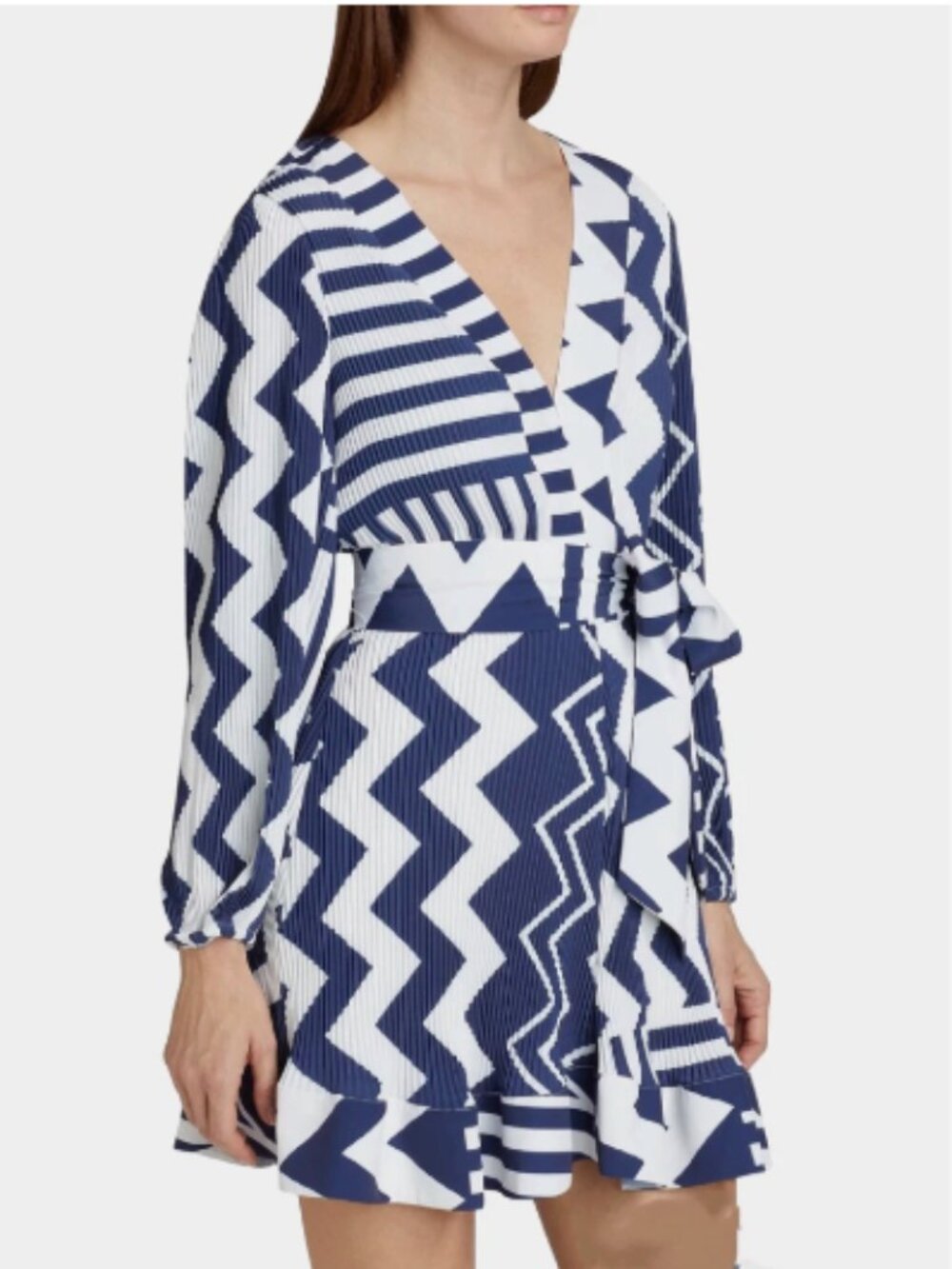 MILLY Chevron Wrap Dress, Navy Multi, Size 4, NWT